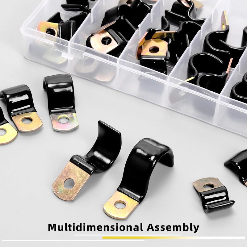 Mardatt 40Pcs 7 Sizes 6mm-25mm Vinyl Coated Cable Half-Clamps Kit, Galvanized Steel Rubber Coated Cushioned Insulated Cable Clamp, Metal Clamp Pipe Clamps P Clips for Pipe Tube Line - Image 5